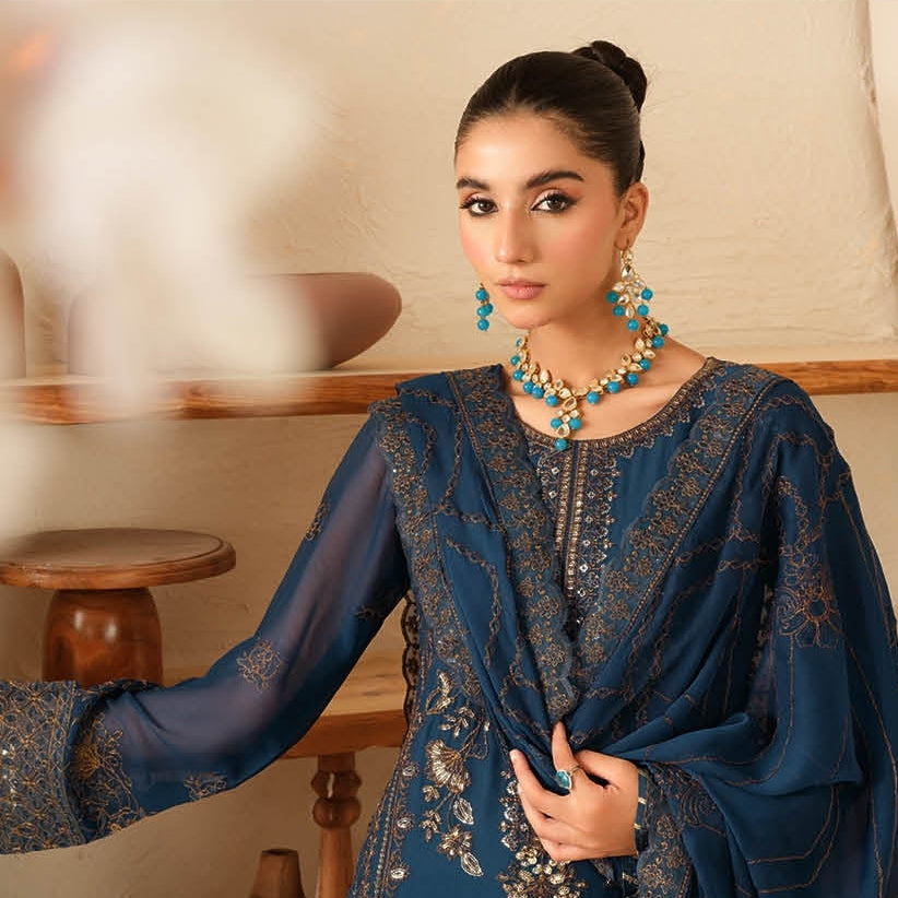 Elegant Embroidered Chiffon Suit with Sequins ( EC124 )