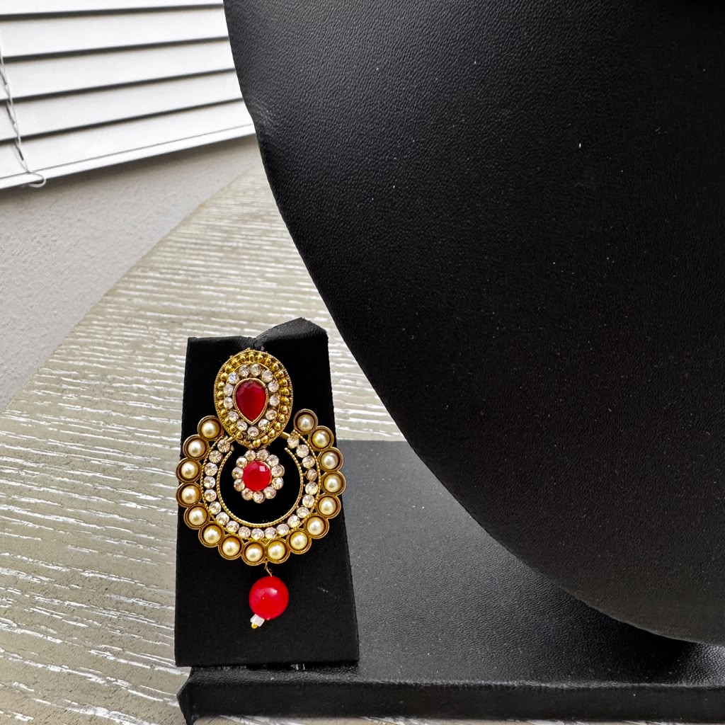 Ruby Red Kundan Choker Jewelry Set – Necklace, Earrings & Maang Tikka