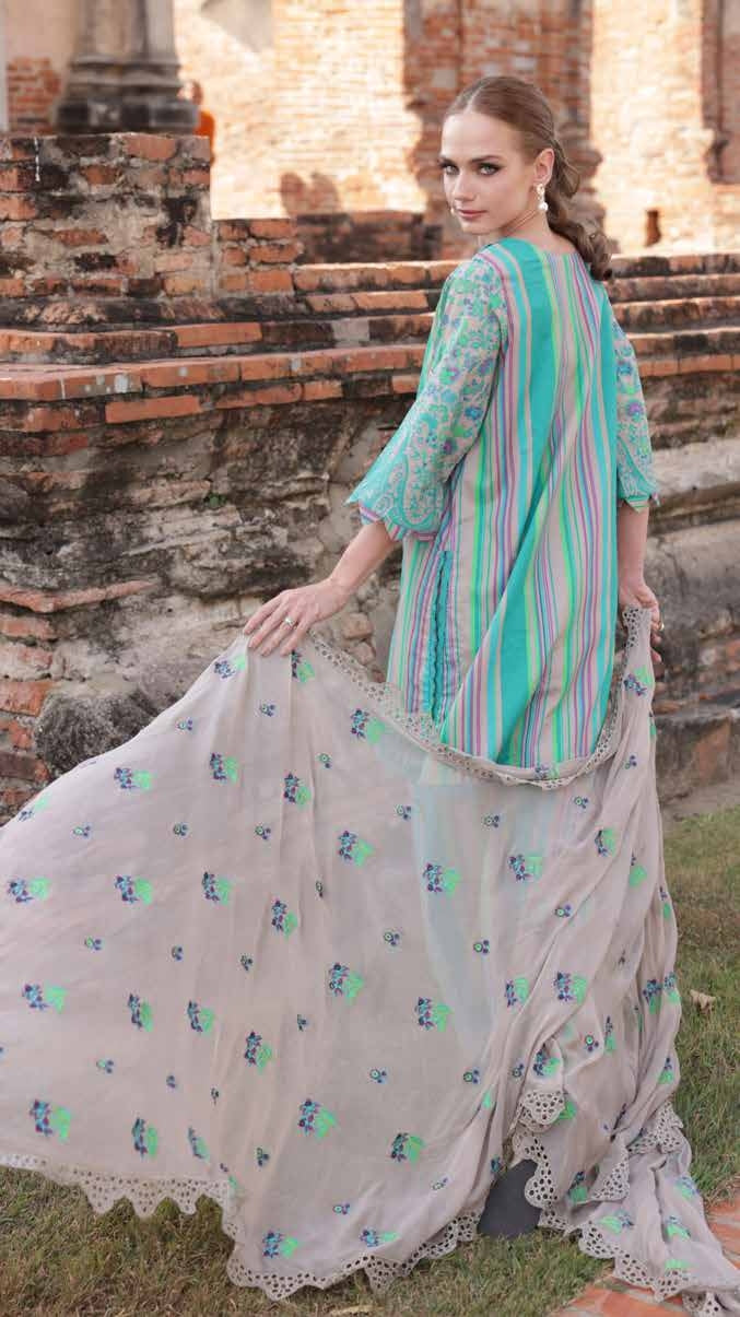 Charizma Lawn Three piece with Embroidered Dopatta