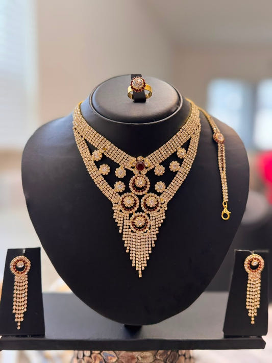 Luxury American Diamond Necklace Set – Earrings, Ring & Bracelet - Bridal Jewelry by Eastern Clozet