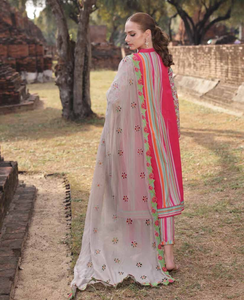 Charizma Lawn Three piece with Embroidered Dopatta