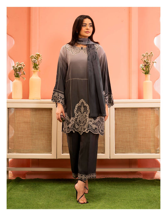 Elegant Maroon Embroidered 3-Piece Suit