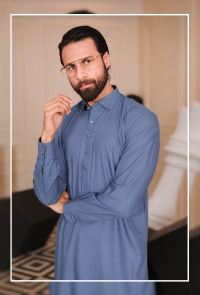 Men’s Blue Shalwar Kameez – Traditional Pakistani | Elegant Ethnic Wear