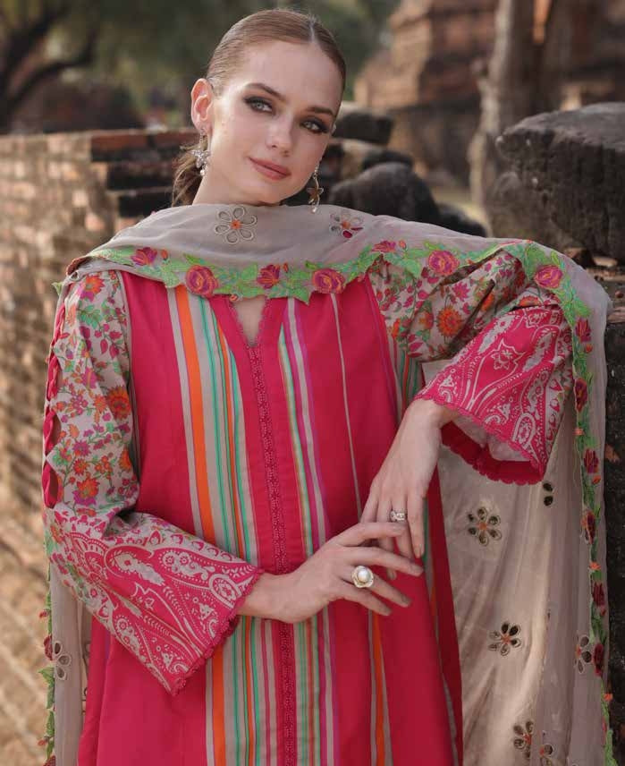 Charizma Lawn Three piece with Embroidered Dopatta