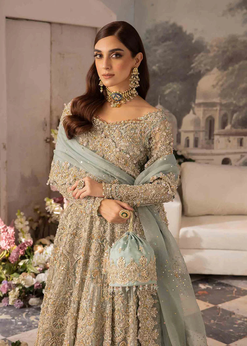 Luxury Powder Blue Bridal Lehenga – Handcrafted Net Wedding Dress