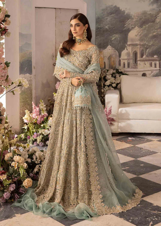 Luxury Powder Blue Bridal Lehenga – Handcrafted Net Wedding Dress