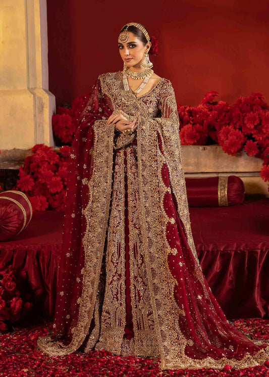Luxury Red Velvet Bridal Pishwas – Hand Embellished Wedding Dress