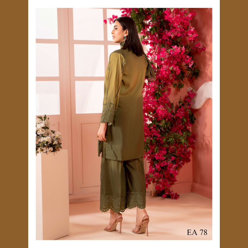 Olive Green Embroidered 3-Piece Suit with Sheer Dupatta