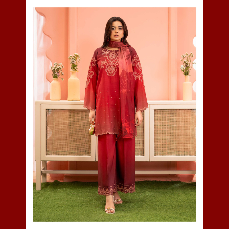 Embroidered Chiffon 3-Piece Suit – Elegant Festive Wear