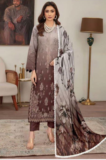 Embroidered Lawn Suit with Chiffon Dupatta (Style 4) - Pakistani Lawn Suit by Eastern Clozet