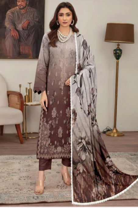 Embroidered Lawn Suit with Chiffon Dupatta