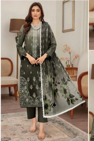 Embroidered Lawn Suit with Chiffon Dupatta (Style 5) - Pakistani Lawn Suit by Eastern Clozet