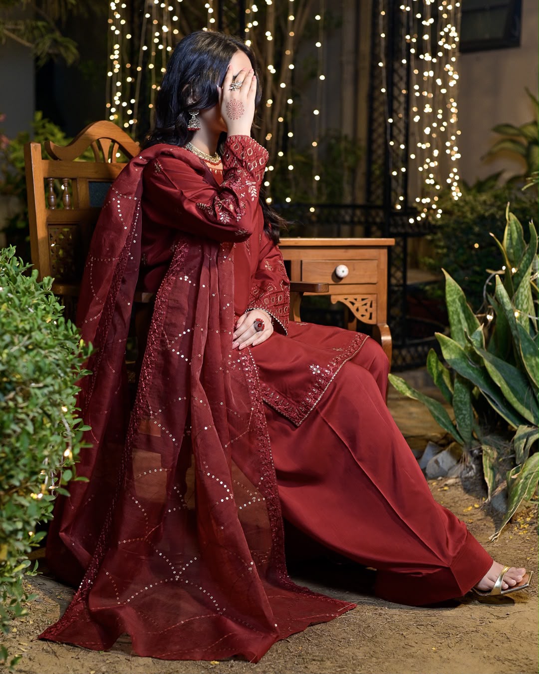 Elegant Maroon Embroidered 3 Piece Suit for Women