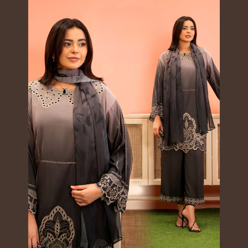 Elegant Maroon Embroidered 3-Piece Suit