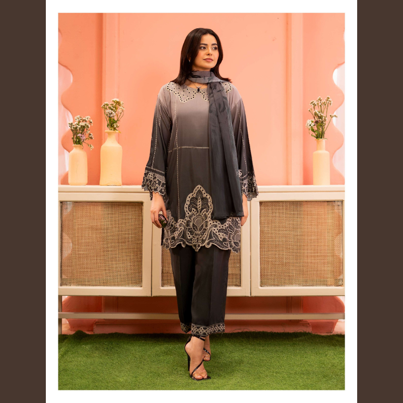 Elegant Maroon Embroidered 3-Piece Suit