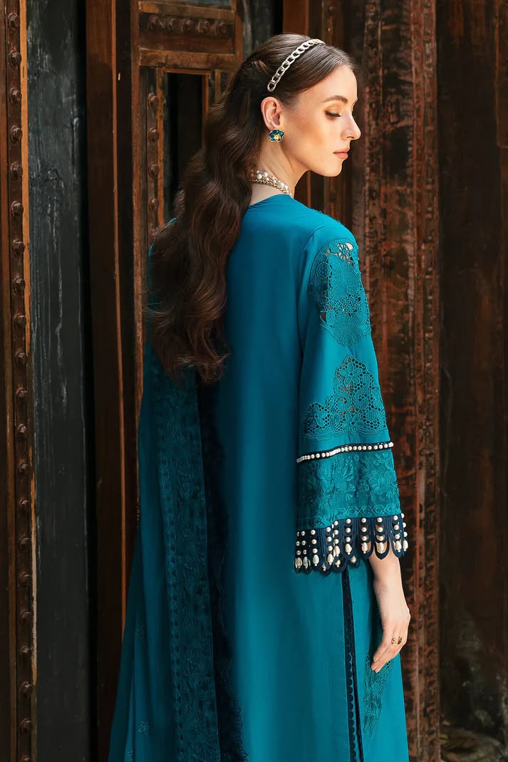 Imrozia Fancy Embroidered Lawn 3 Piece Suit – Blue