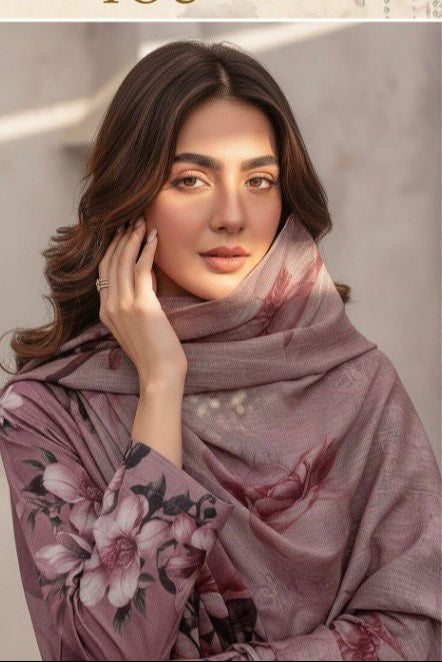 Mauve Embroidered Lawn Suit with Chiffon Dupatta