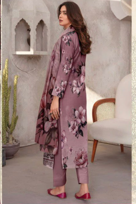 Mauve Embroidered Lawn Suit with Chiffon Dupatta