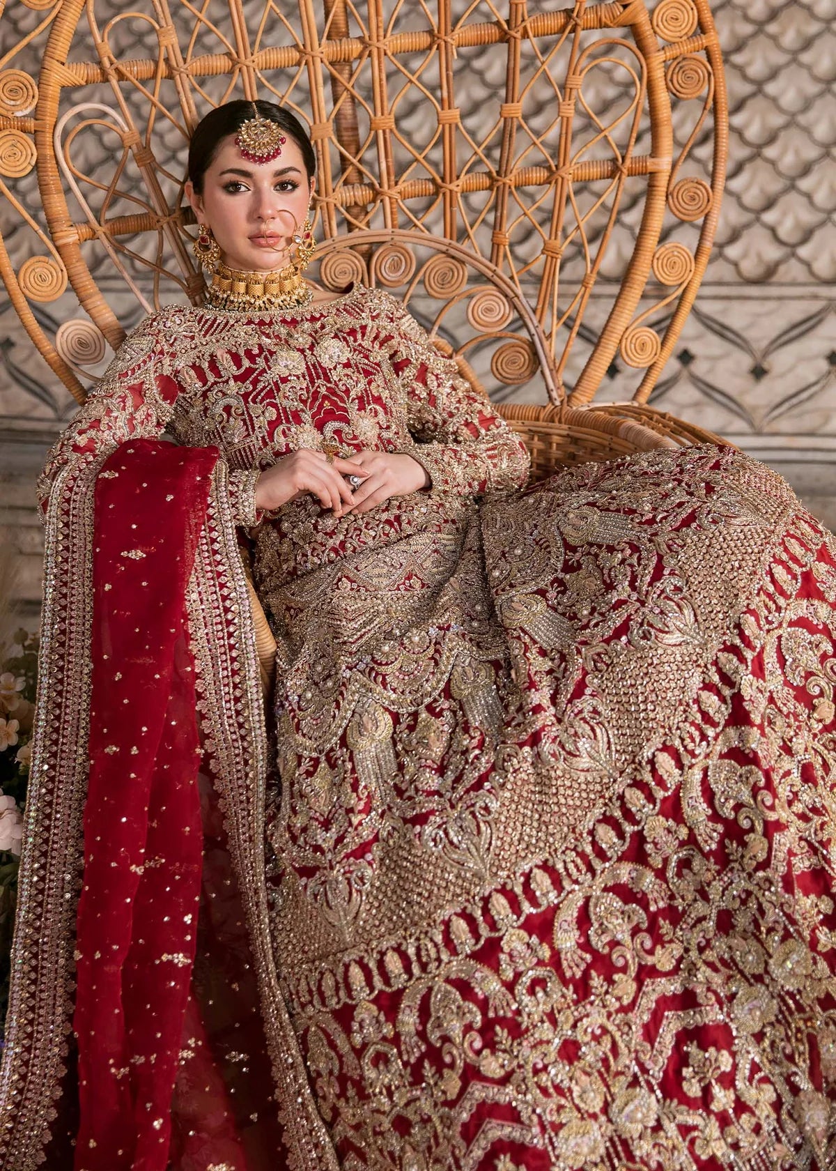 Raania Red Organza Bridal Lehenga – Luxury Hand Embellished Wedding Dress
