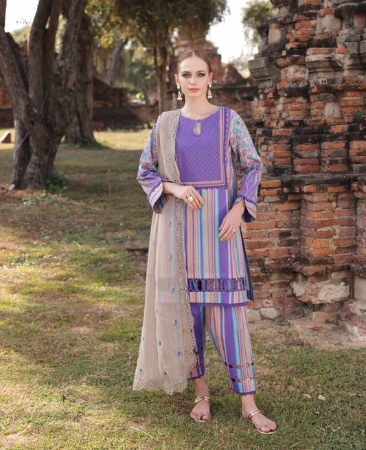 Charizma Lawn Three piece with Embroidered Dopatta