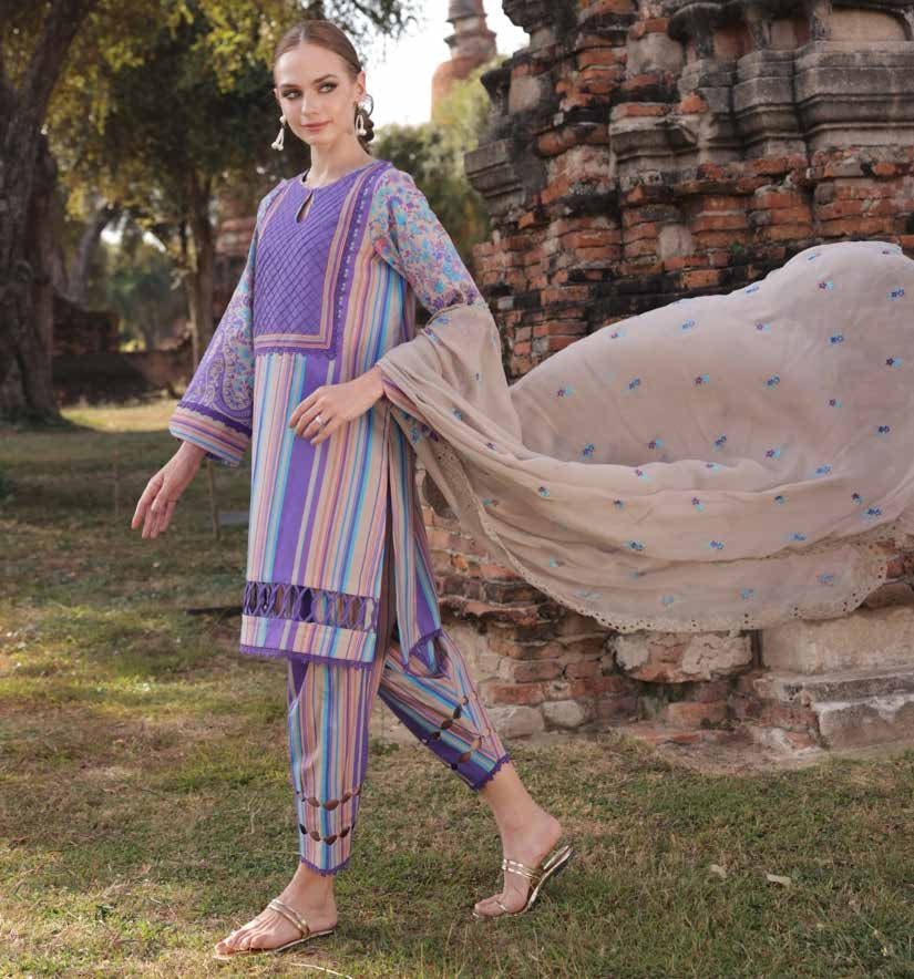 Charizma Lawn Three piece with Embroidered Dopatta