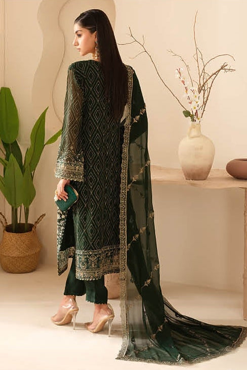 Elegant Embroidered Chiffon Suit with Sequins & Organza Borders ( EC126 )