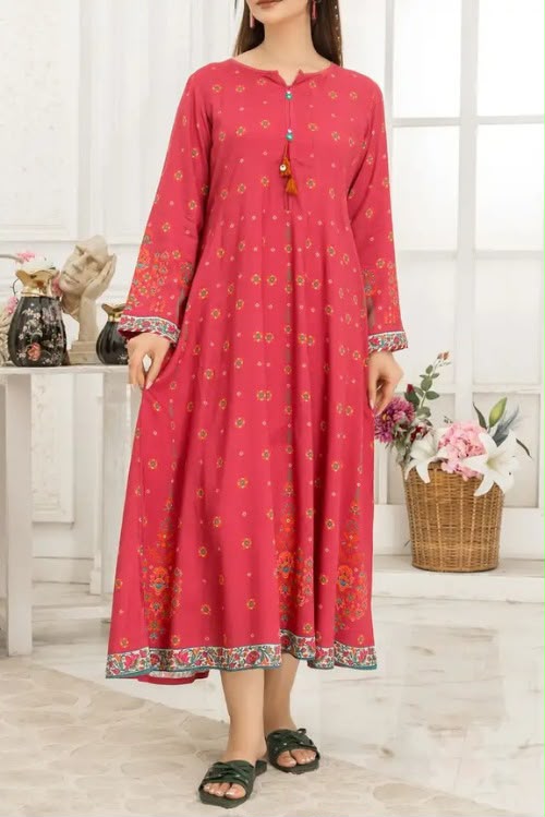 Rafia Pink Printed Flared Maxi Dress – Luxury Casual Wear