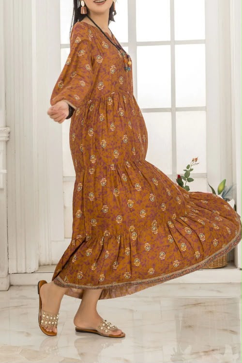 Rafia Printed Flared Maxi Dress – Luxury Casual Wear