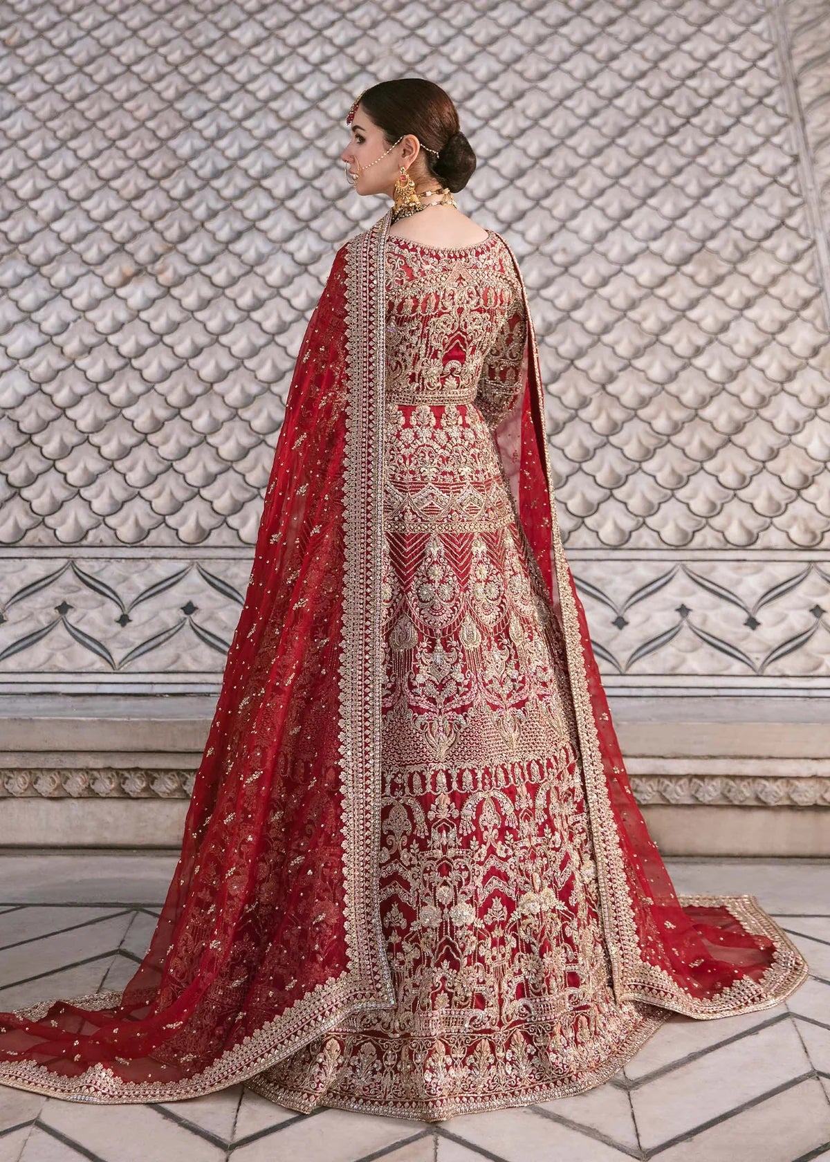 Raania Red Organza Bridal Lehenga – Luxury Hand Embellished Wedding Dress