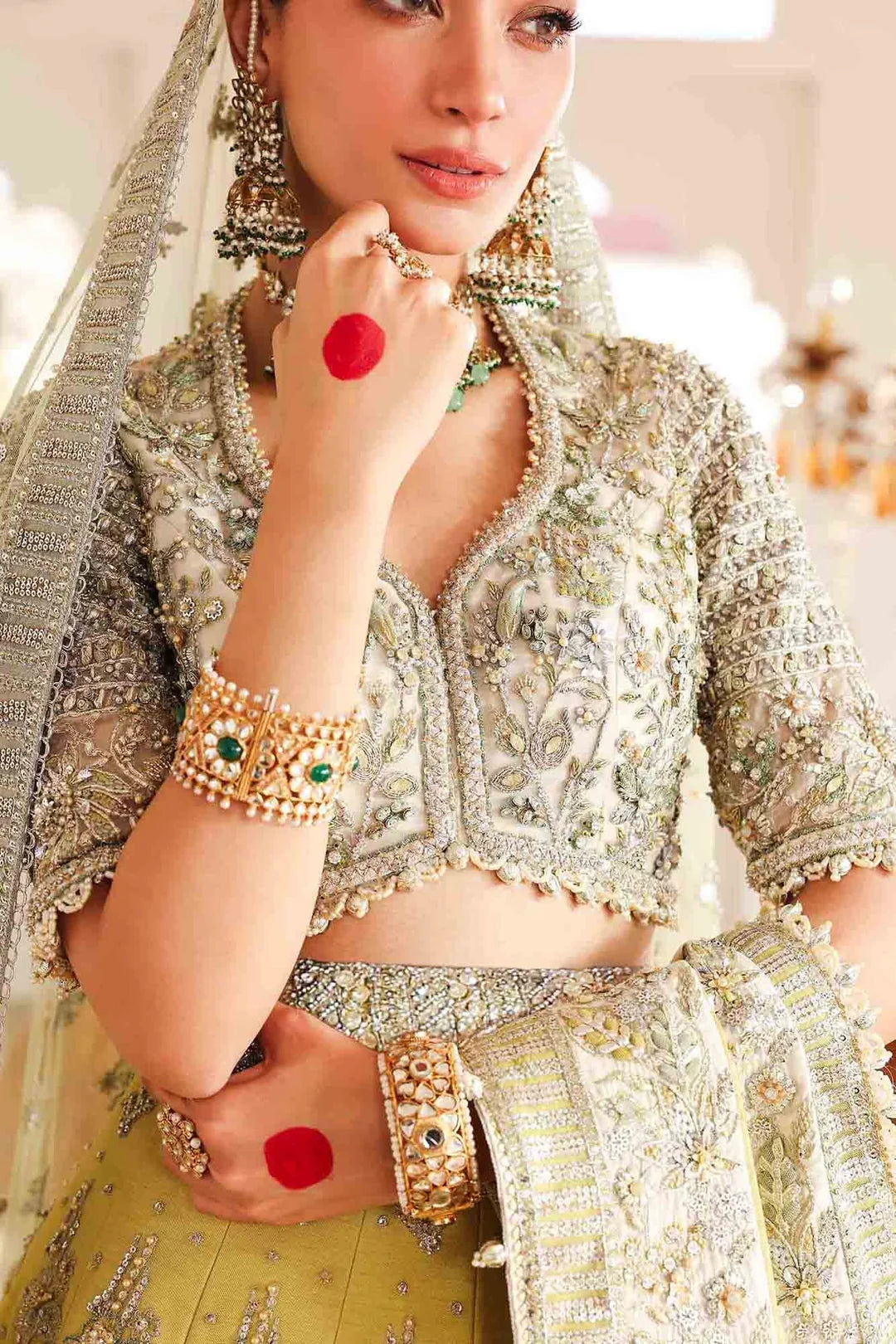 Yellow & Silver Embellished Bridal Lehenga Choli with Organza Dupatta