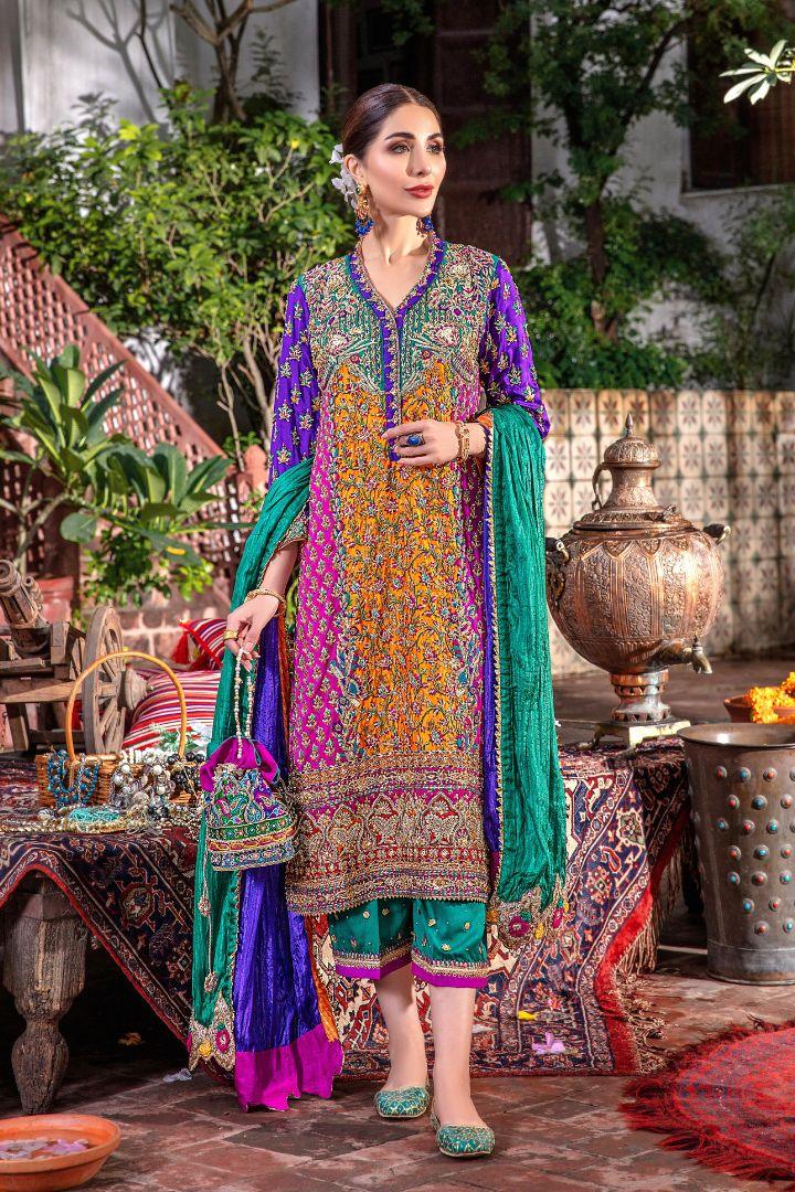 Resham Silk Shirt with Double-Layered Silk Dupatta & Silk Trousers