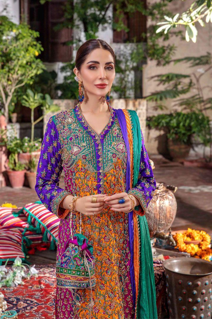 Resham Silk Shirt with Double-Layered Silk Dupatta & Silk Trousers