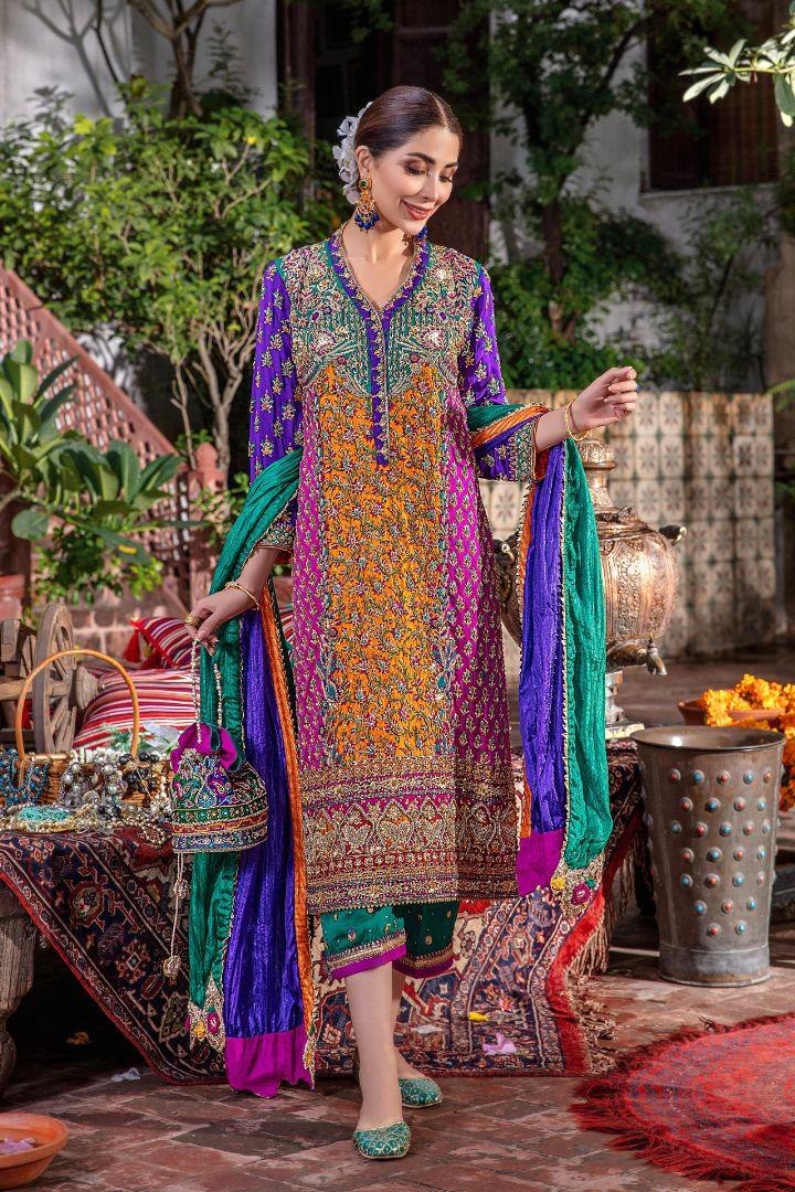 Resham Silk Shirt with Double-Layered Silk Dupatta & Silk Trousers