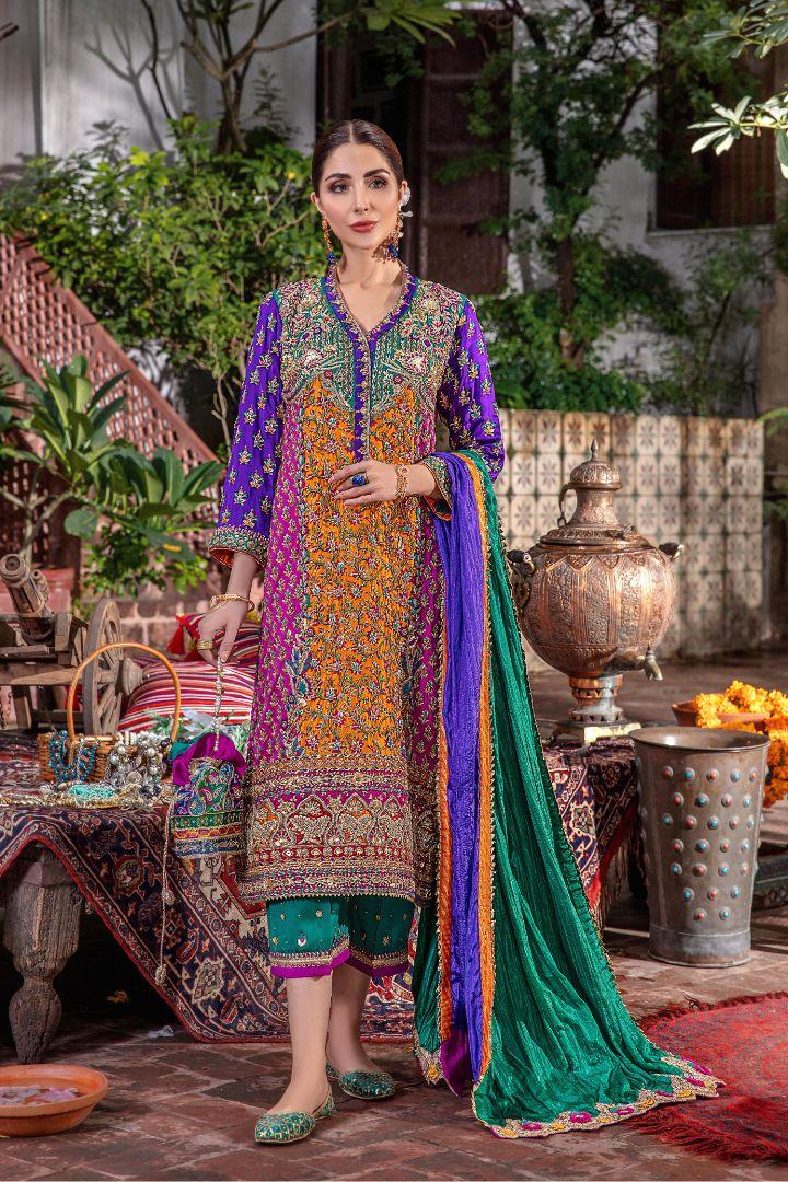 Resham Silk Shirt with Double-Layered Silk Dupatta & Silk Trousers