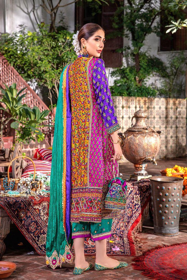 Resham Silk Shirt with Double-Layered Silk Dupatta & Silk Trousers