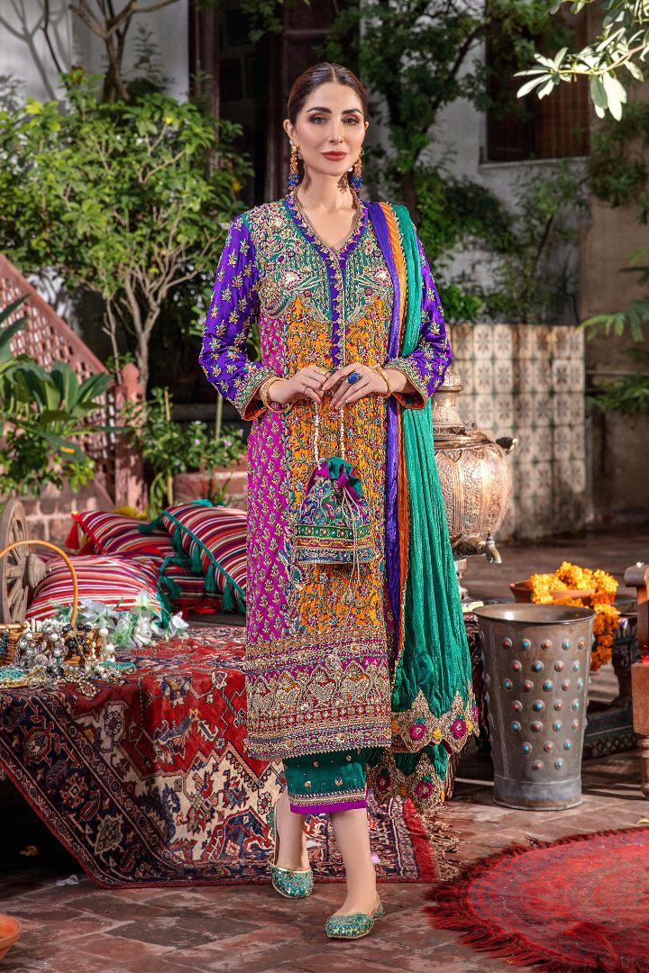 Resham Silk Shirt with Double-Layered Silk Dupatta & Silk Trousers