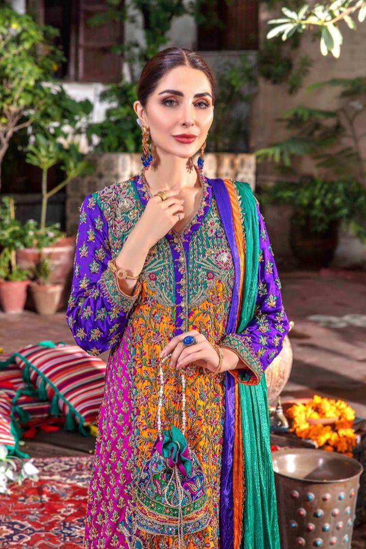 Resham Silk Shirt with Double-Layered Silk Dupatta & Silk Trousers