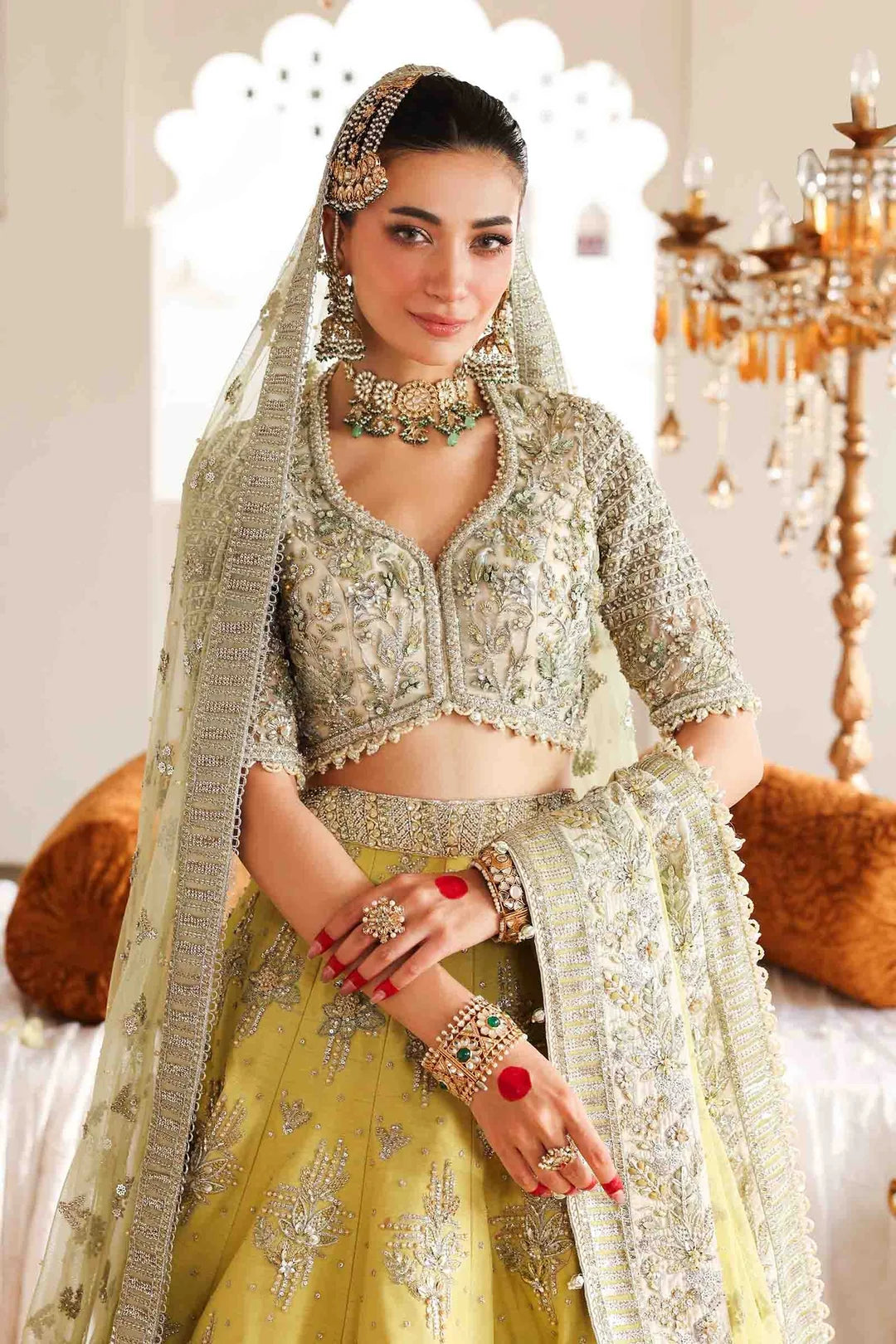 Yellow & Silver Embellished Bridal Lehenga Choli with Organza Dupatta