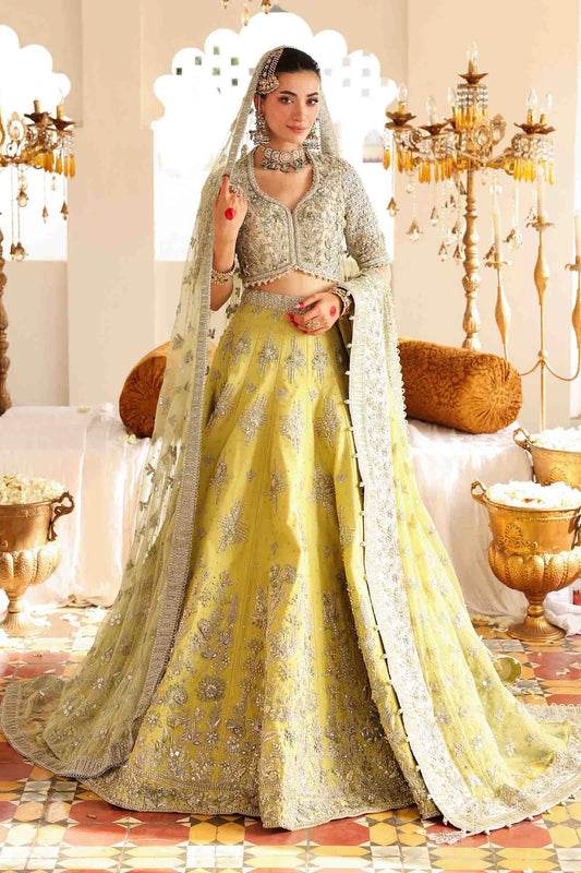 Yellow & Silver Embellished Bridal Lehenga Choli with Organza Dupatta