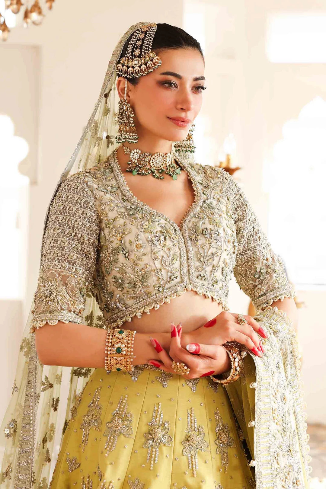 Yellow & Silver Embellished Bridal Lehenga Choli with Organza Dupatta