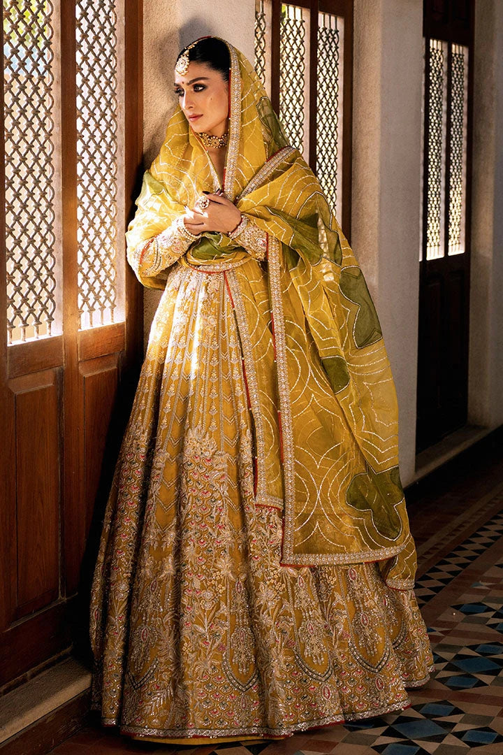 Pakistani Bridal Pishwas Dress with Silk Lehenga & Organza Dupatta – Mehndi Wedding Wear