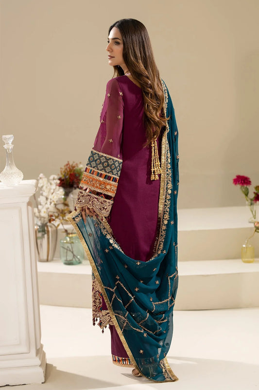 Indigo Embroidered Chiffon Three Piece Suit (Nisha Collection)
