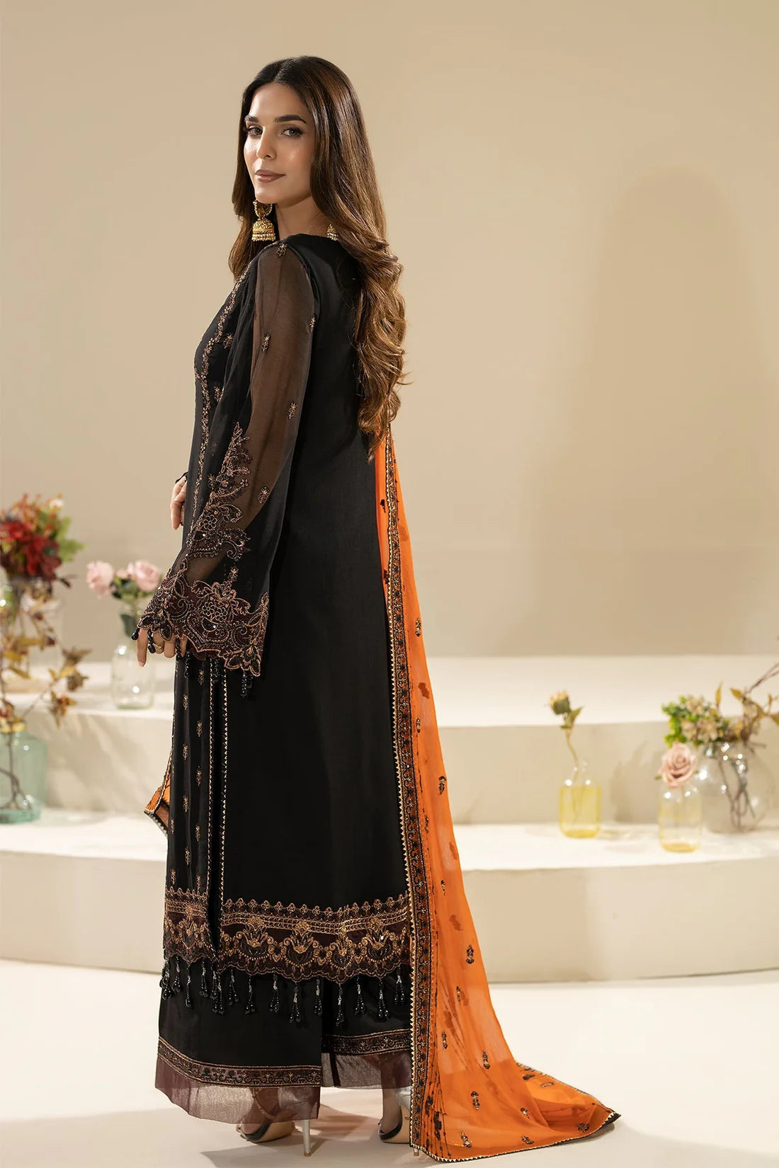 Navy Embroidered Chiffon Three Piece Suit (Nisha Collection)