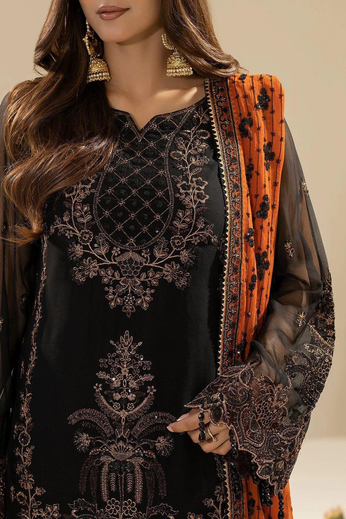 Navy Embroidered Chiffon Three Piece Suit (Nisha Collection)