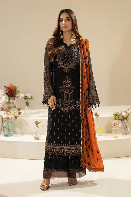 Navy Embroidered Chiffon Three Piece Suit (Nisha Collection)