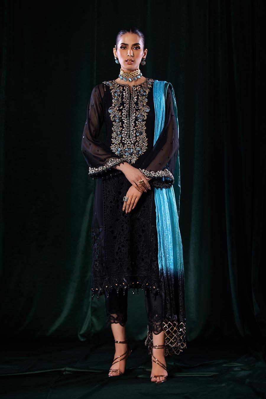 Pure Crinkle Chiffon Shirt with Silk Dupatta & Charmeuse Silk Trousers