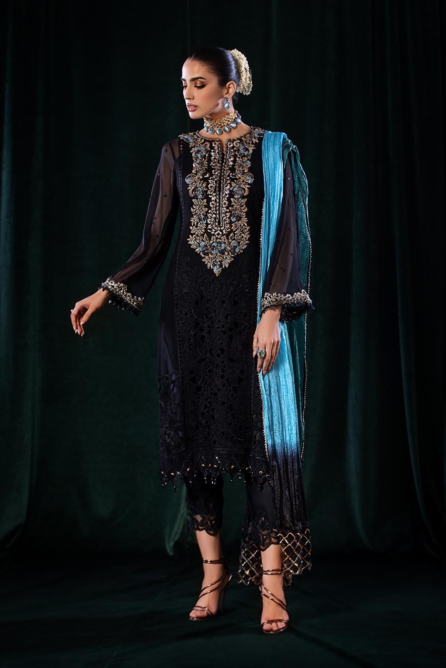 Pure Crinkle Chiffon Shirt with Silk Dupatta & Charmeuse Silk Trousers