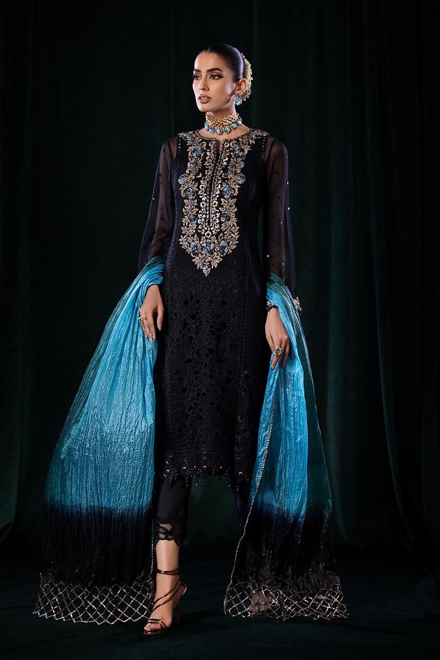 Pure Crinkle Chiffon Shirt with Silk Dupatta & Charmeuse Silk Trousers