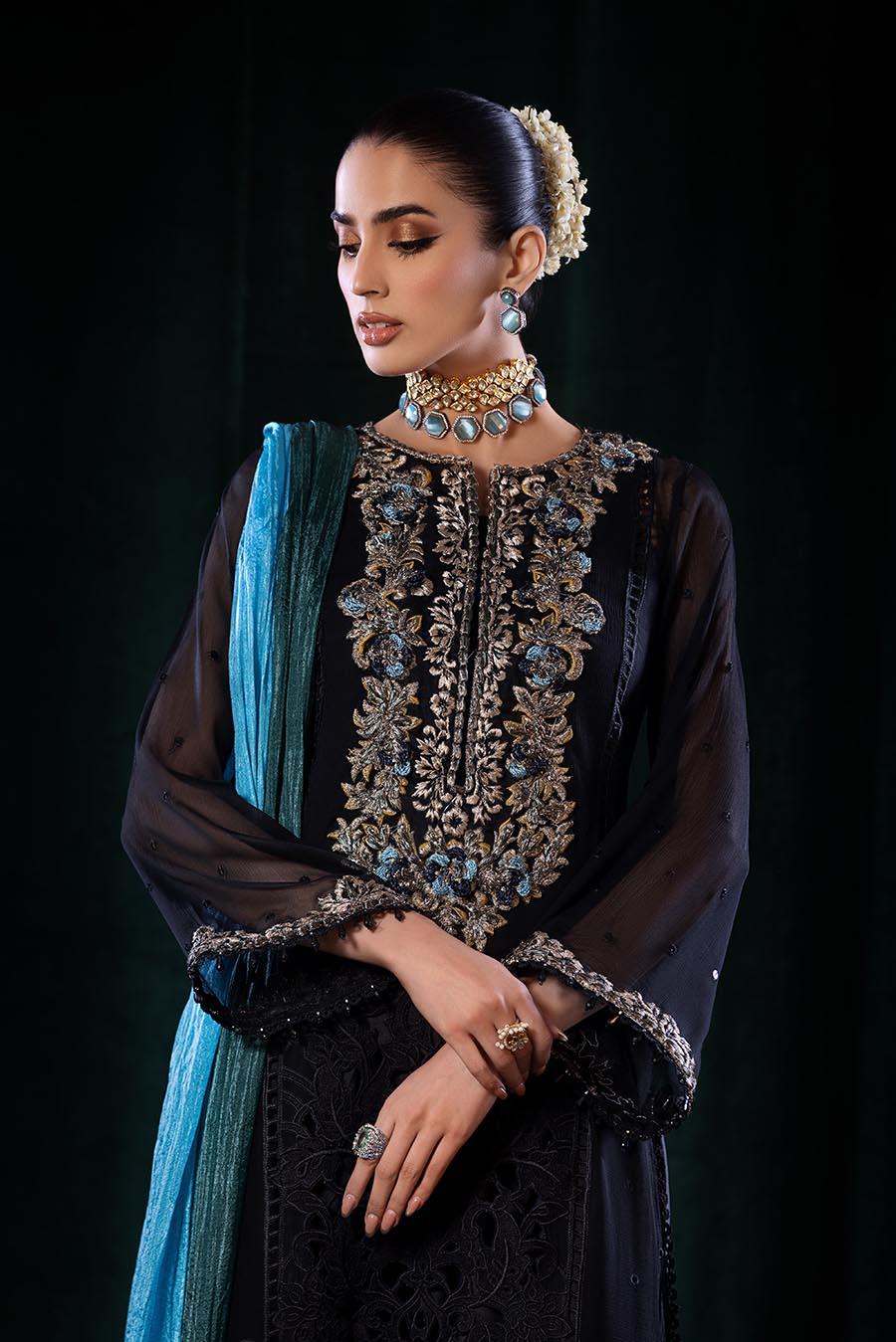 Pure Crinkle Chiffon Shirt with Silk Dupatta & Charmeuse Silk Trousers