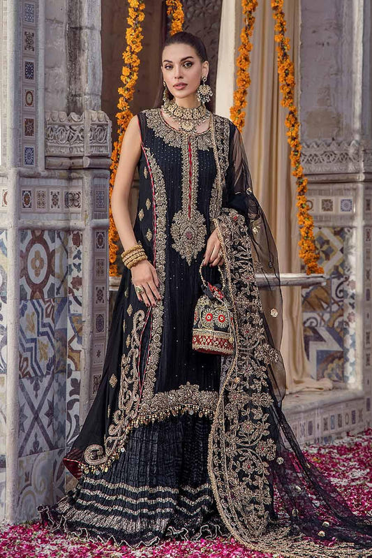 Pure Crinkle Chiffon Shirt with Crushed Silk Sharara & Net Dupatta - Sharara Suit by Eastern Clozet